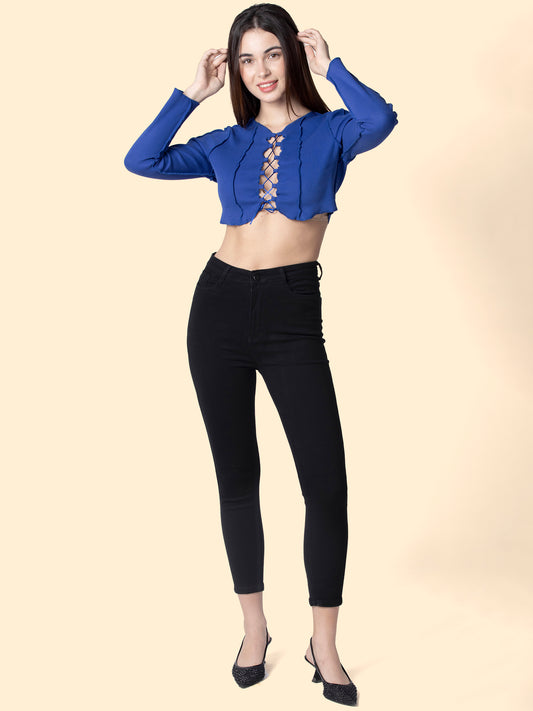 Women Black Skinny Fit Stretchable Cropped Jeans