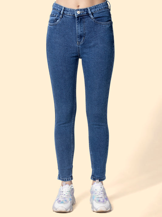 Women Navy Blue Skinny Fit Stretchable Cropped Jeans