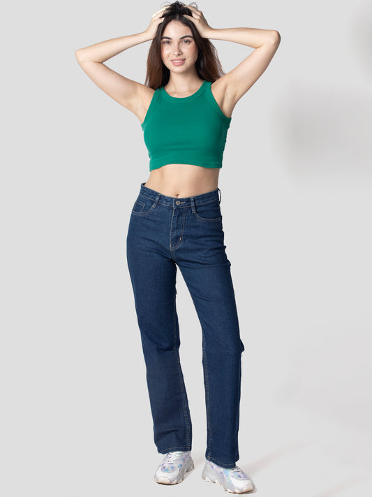 Women Navy Blue Straight Fit High-Rise Jeans