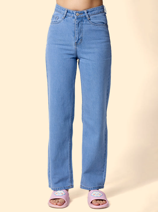 Women Light Blue Straight Fit High-Rise Jeans