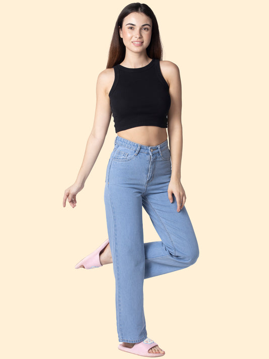 Women Light Blue Straight Fit High-Rise Jeans