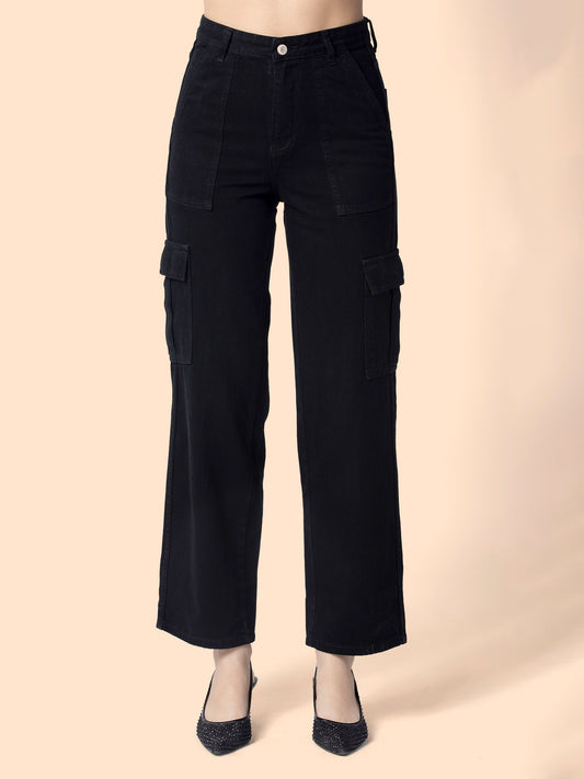 Women Charcoal Straight Fit Cargo Jeans