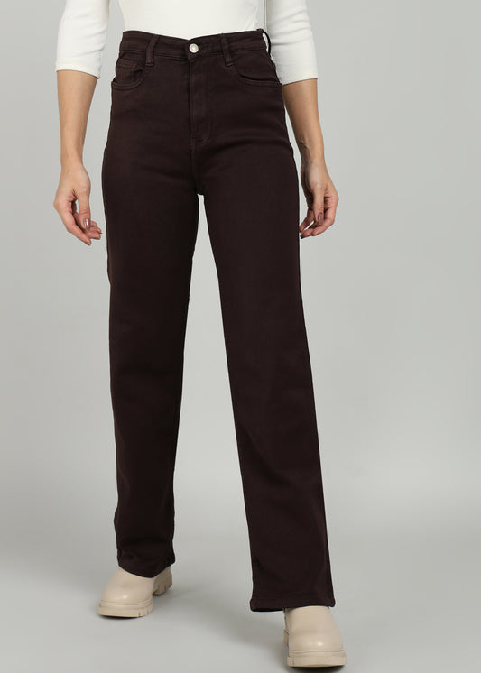 Women Brown Straight Fit High-Rise Jeans