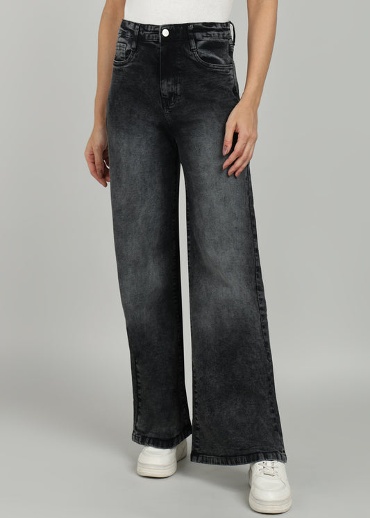 Women Charcoal Wide Leg Jeans