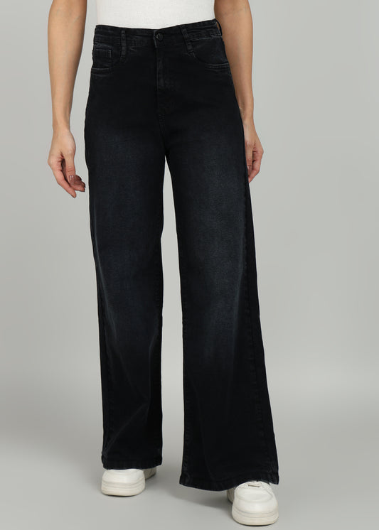 Women Deep Charcoal Wide Leg Jeans