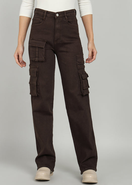 Women Brown Straight Fit Cargo Jeans