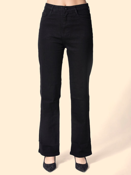 Women Black Straight Fit High-Rise Stretchable Jeans