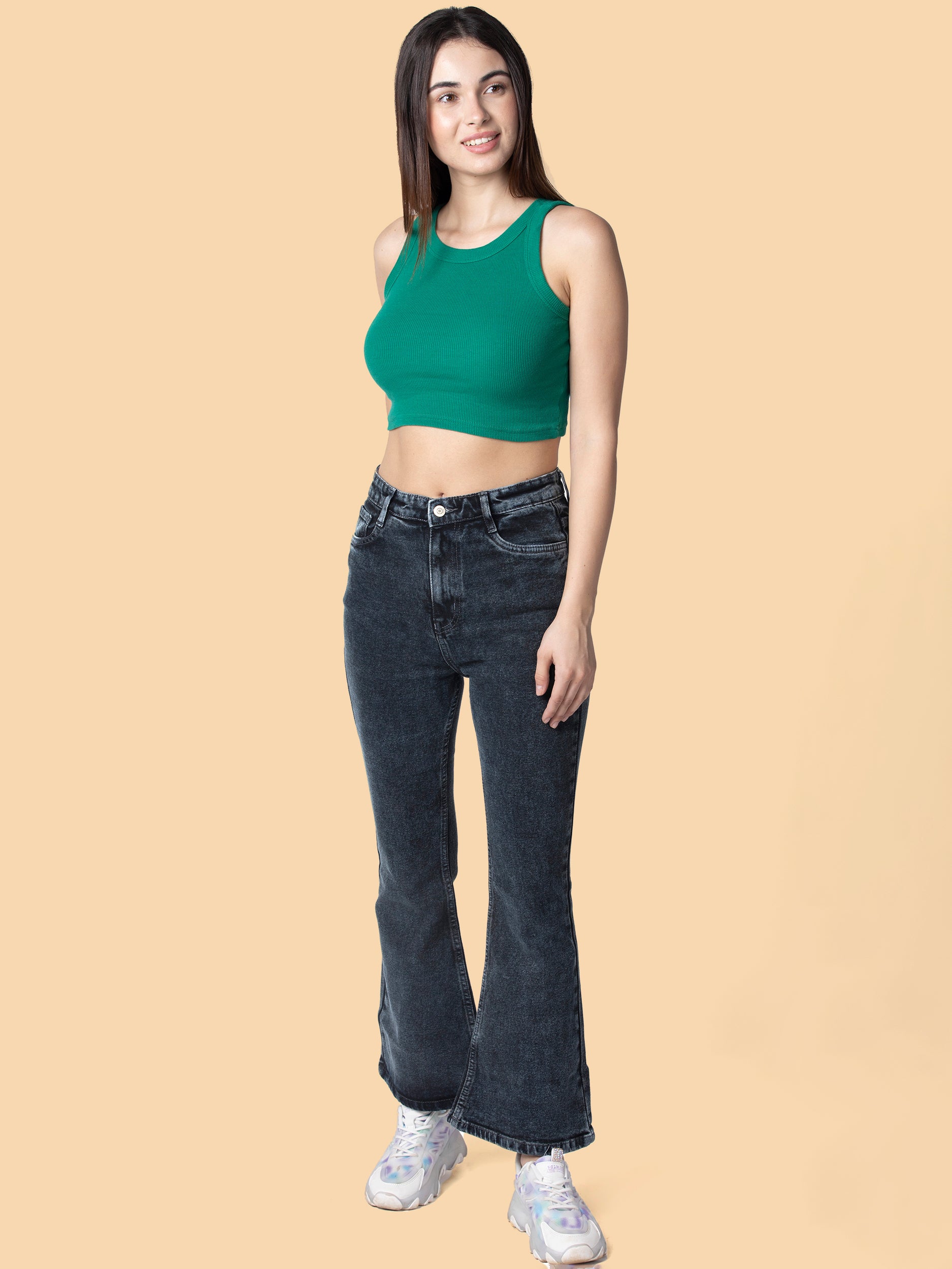  Trendy black flared denim jeans from OMG Jeans, featuring a high-waist fit and subtle faded wash, styled with a green crop top and sneakers for a chic casual look.







 Trendy black flared denim jeans from OMG Jeans, featuring a high-waist fit and subtle faded wash, styled with a green crop top and sneakers for a chic casual look.







 Trendy black flared denim jeans from OMG Jeans, featuring a high-waist fit and subtle faded wash, styled with a green crop top and sneakers for a chic casual look.



